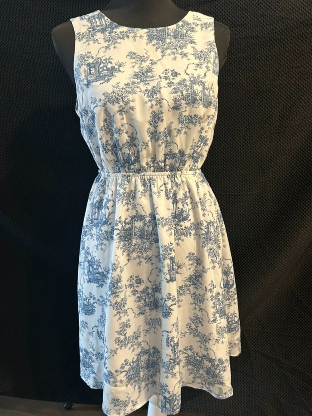 NWT Cupshe Blue & White Toile Double Tie-Back Cutout Dress - Women's Size Small